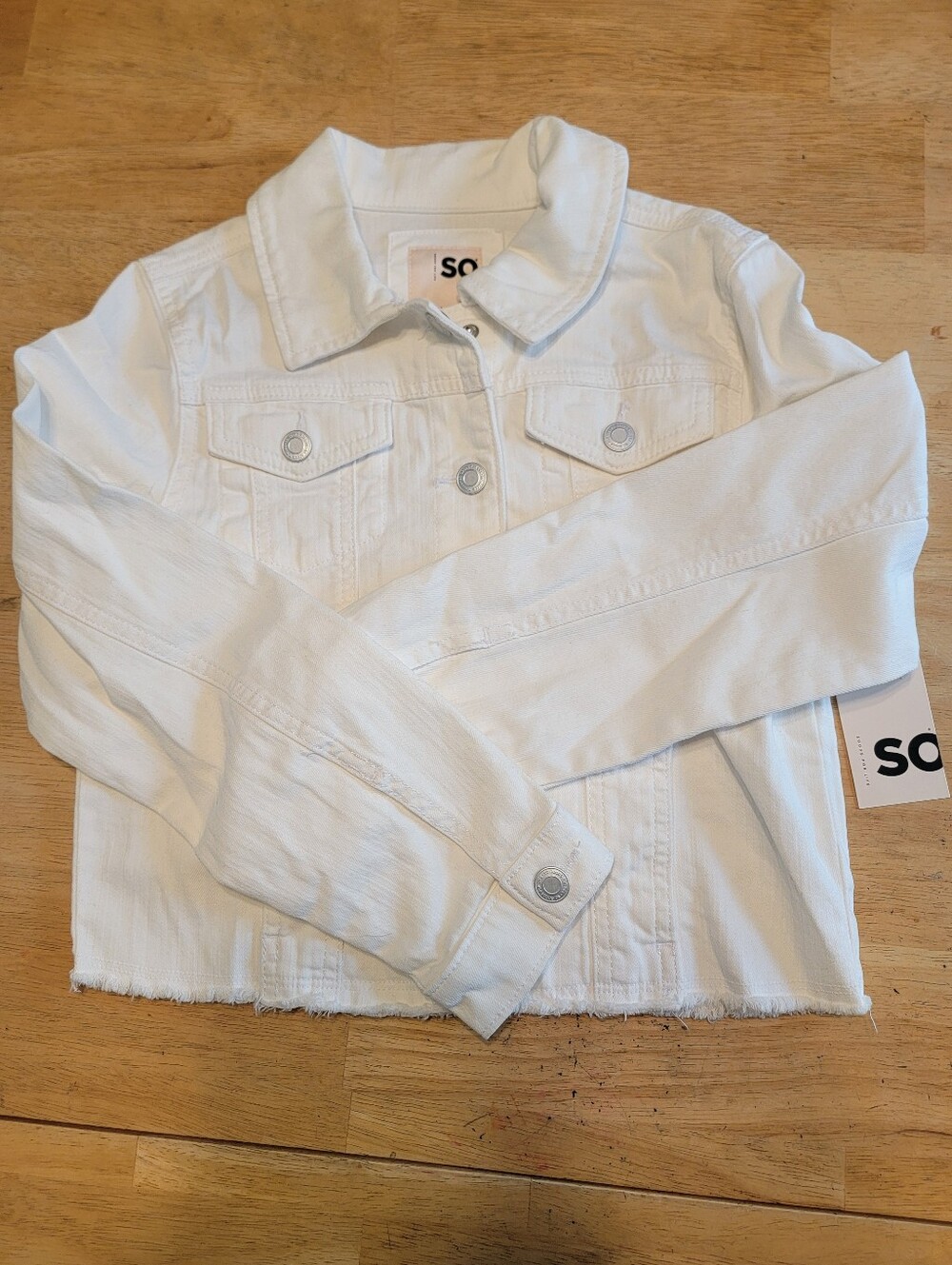 SO White Girls' Raw-Hem Buttoned Denim Jacket Large
